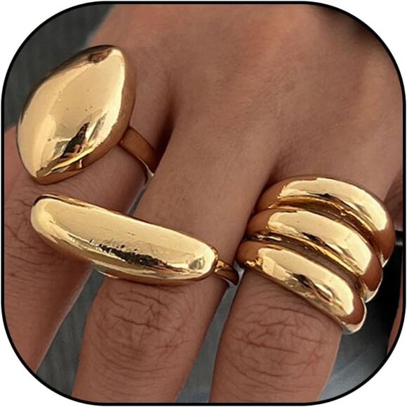 Women Chunky Gold Rings Set Stackable Adjustable Knuckle Finger Statement Jewelr - Picture 1 of 7